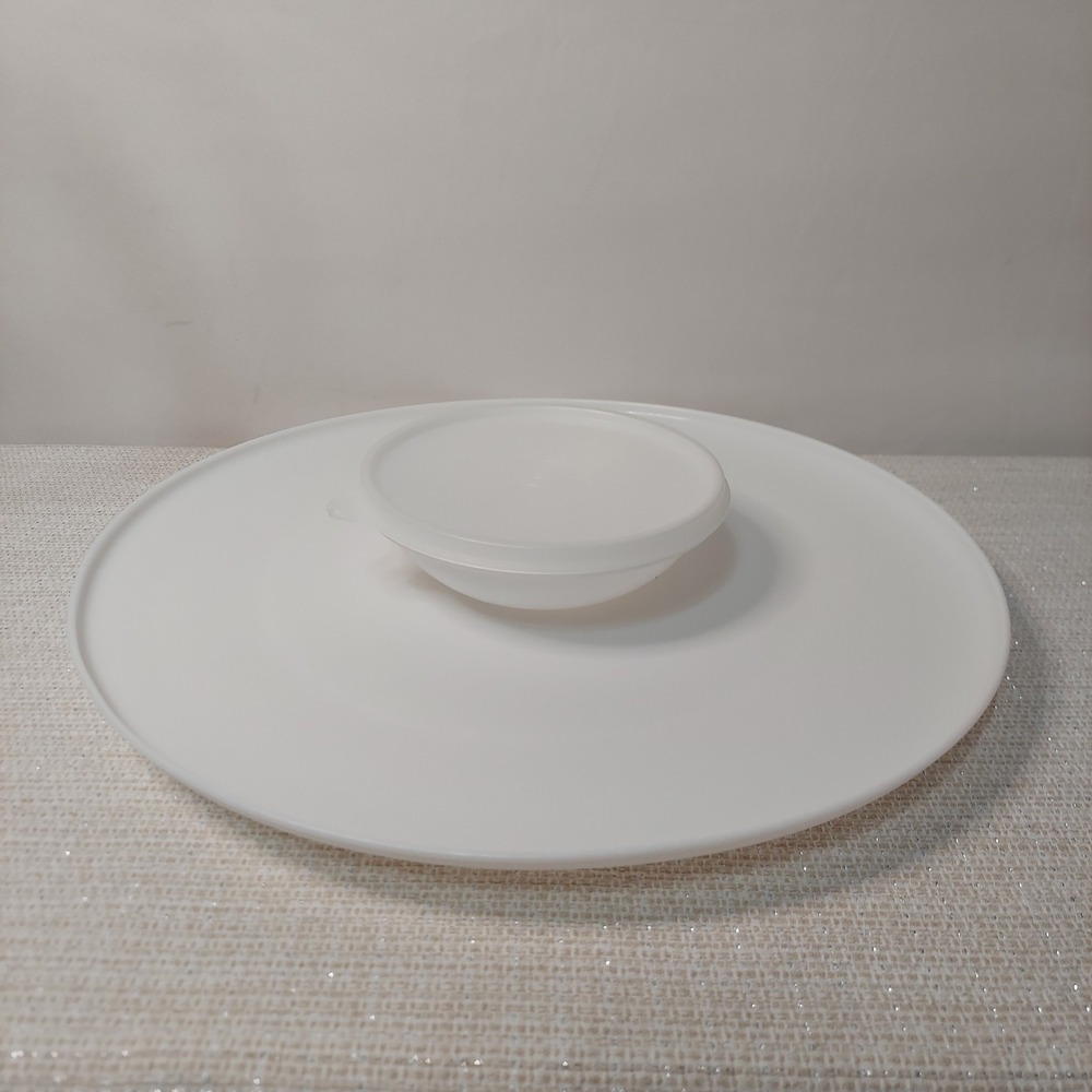 Vintage Tupperware Dip-N-Serve 1954 White Serving Tray Platter with Bowl, Lid